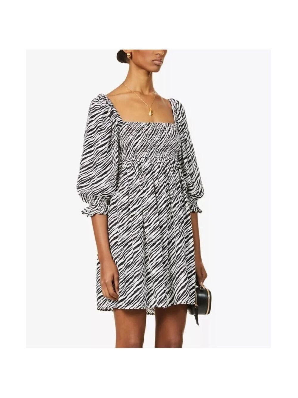 Faithful The Brand "Alina" zebra print mini dress women’s Sz 6 smocking Party